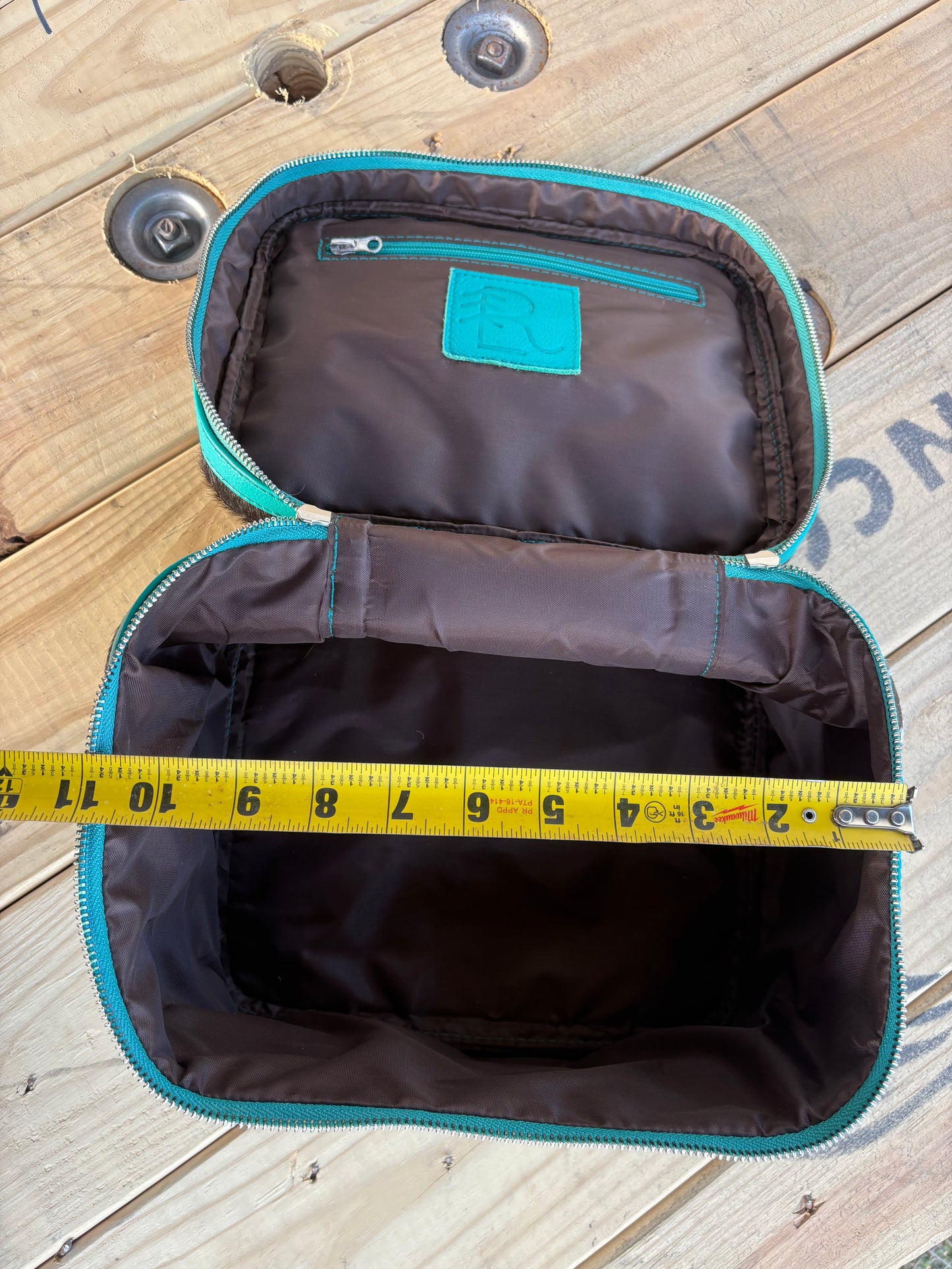 Cowhide Cosmetic Bag- Travel Toiletries- turquoise