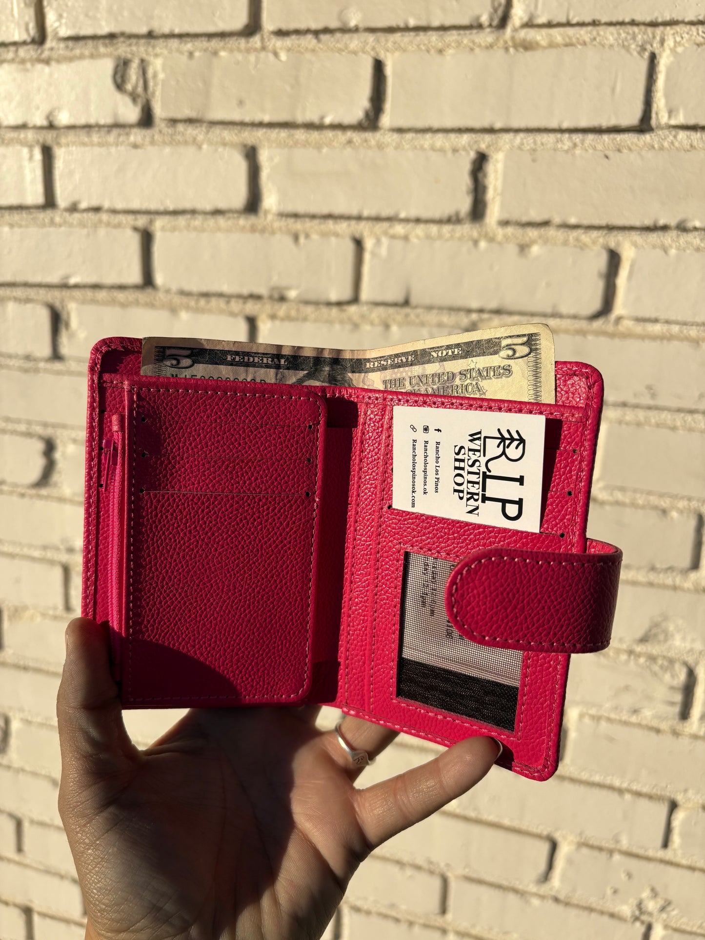 Cowhide Pocket Wallet- Pink Leather