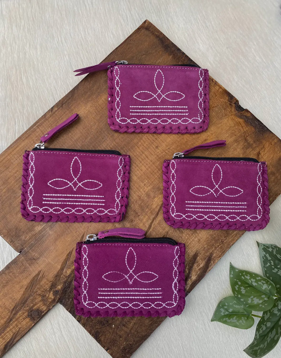 Violet Bootstitch Suede Coin Purse