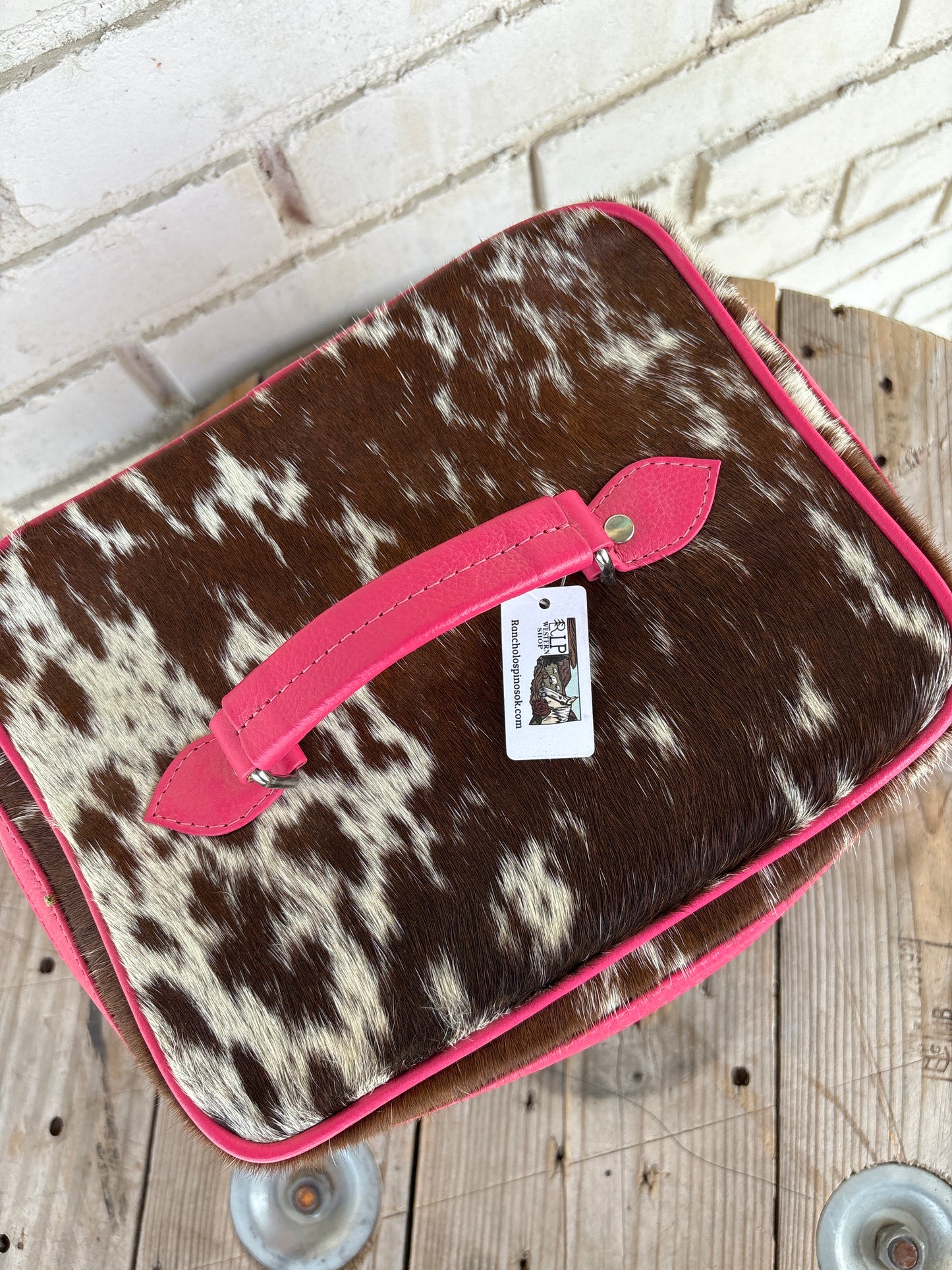 Cowhide Cosmetic Bag- Travel- Toiletries- pink leather