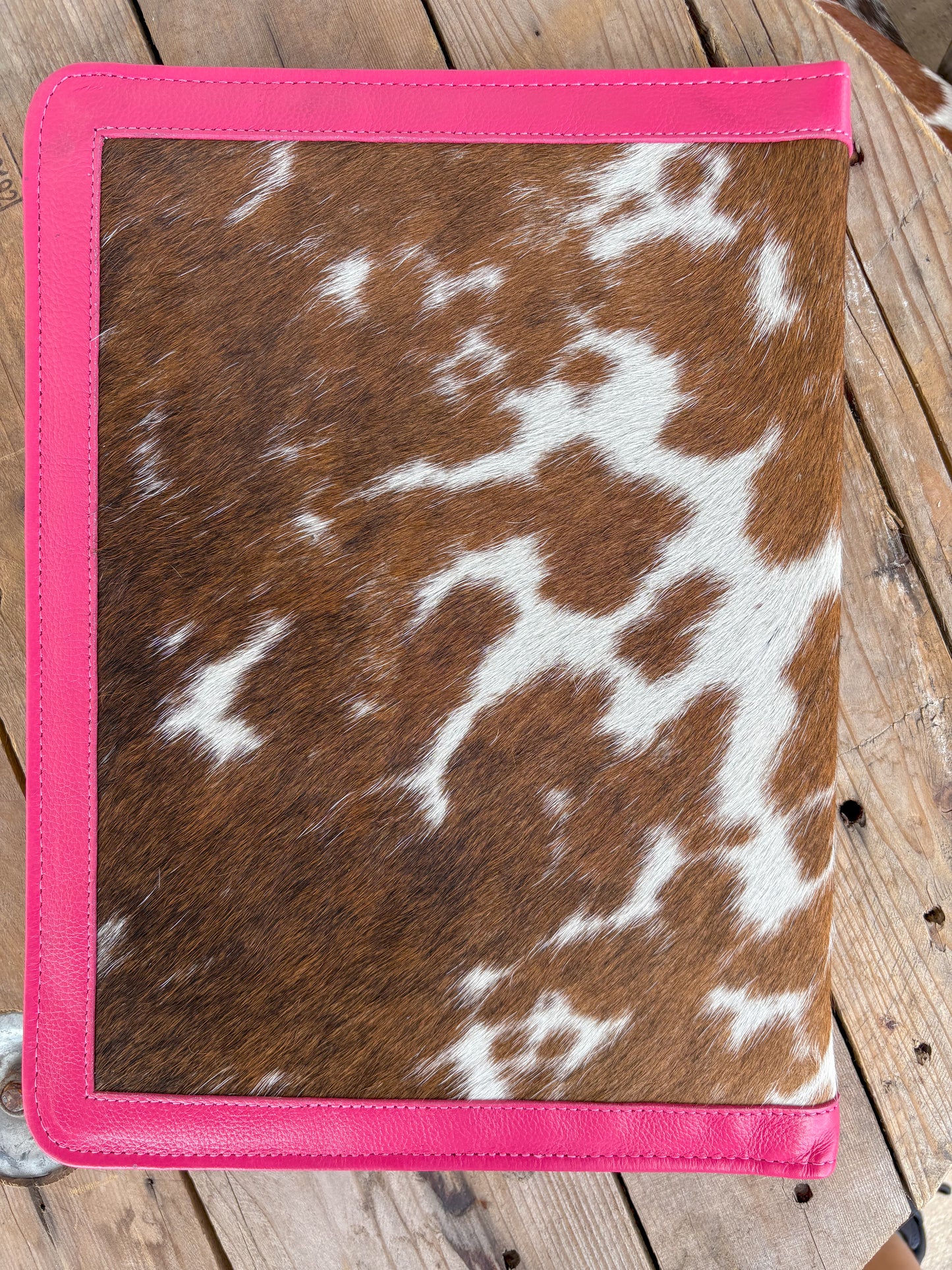 Cowhide + Pink Leather Planner- Front tooled leather