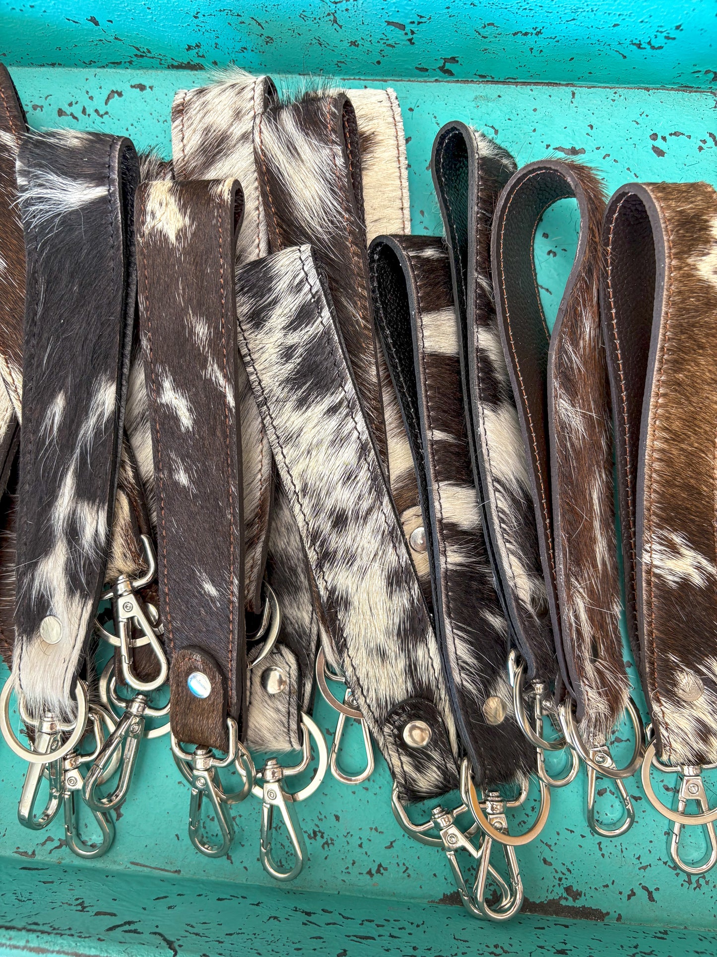 Cowhide Wristlet Keychain - dark shades