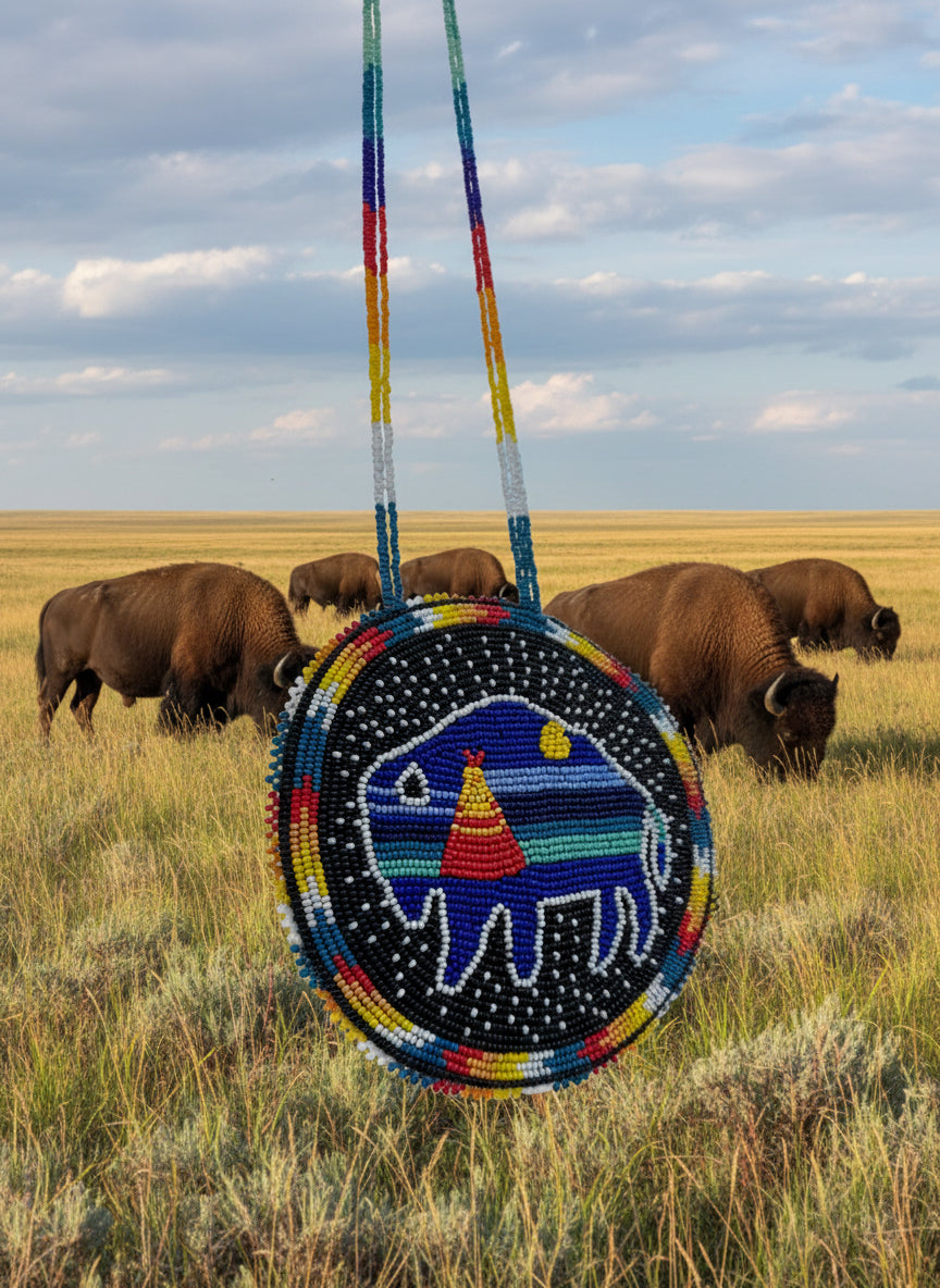 Starry Night Bison Pendant Necklace