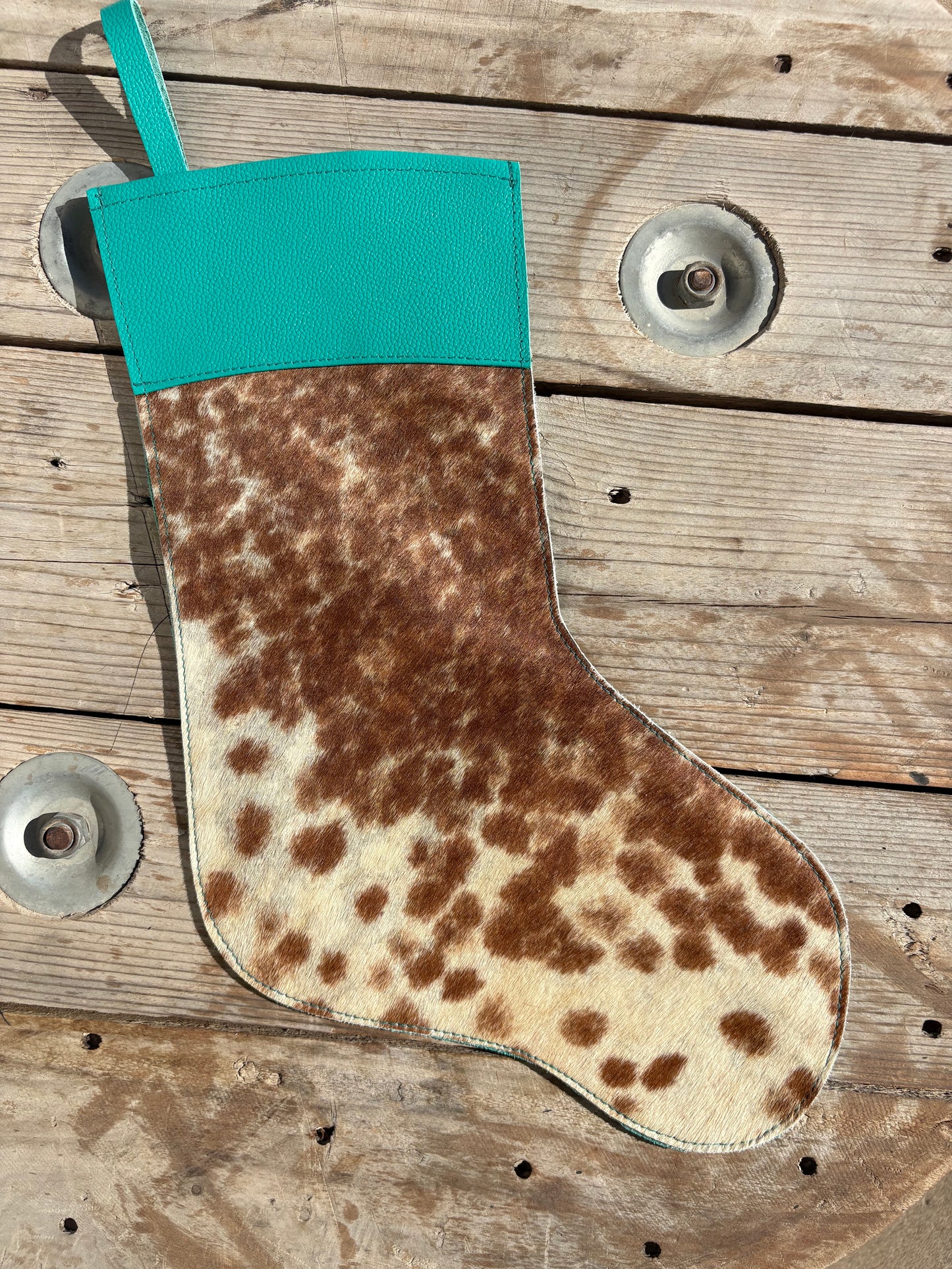 Cowhide Stocking - turquoise
