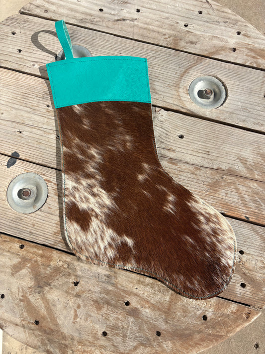 Cowhide Stocking- turquoise