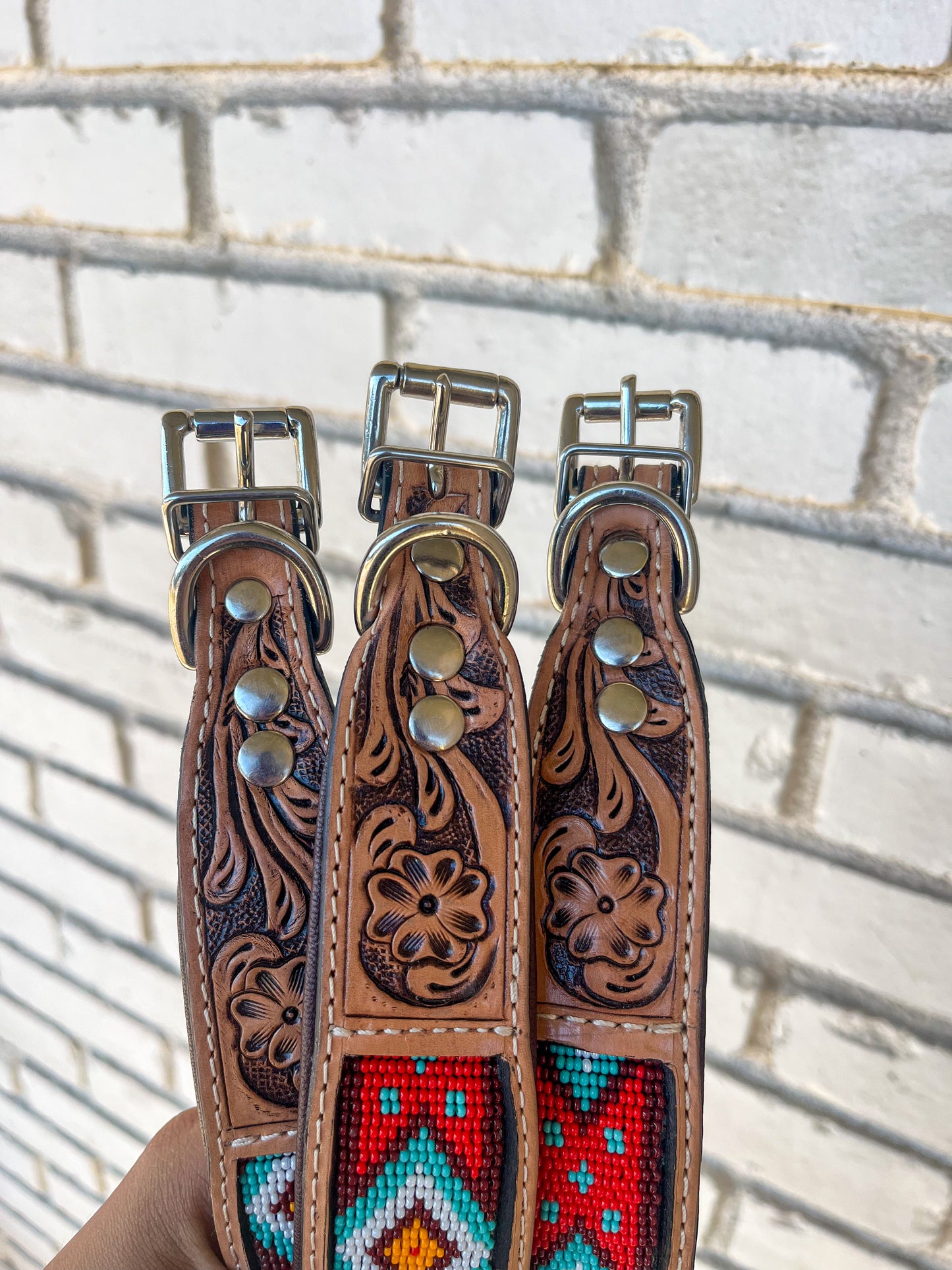 Red + Turquoise Diamond Beaded Dog Collar