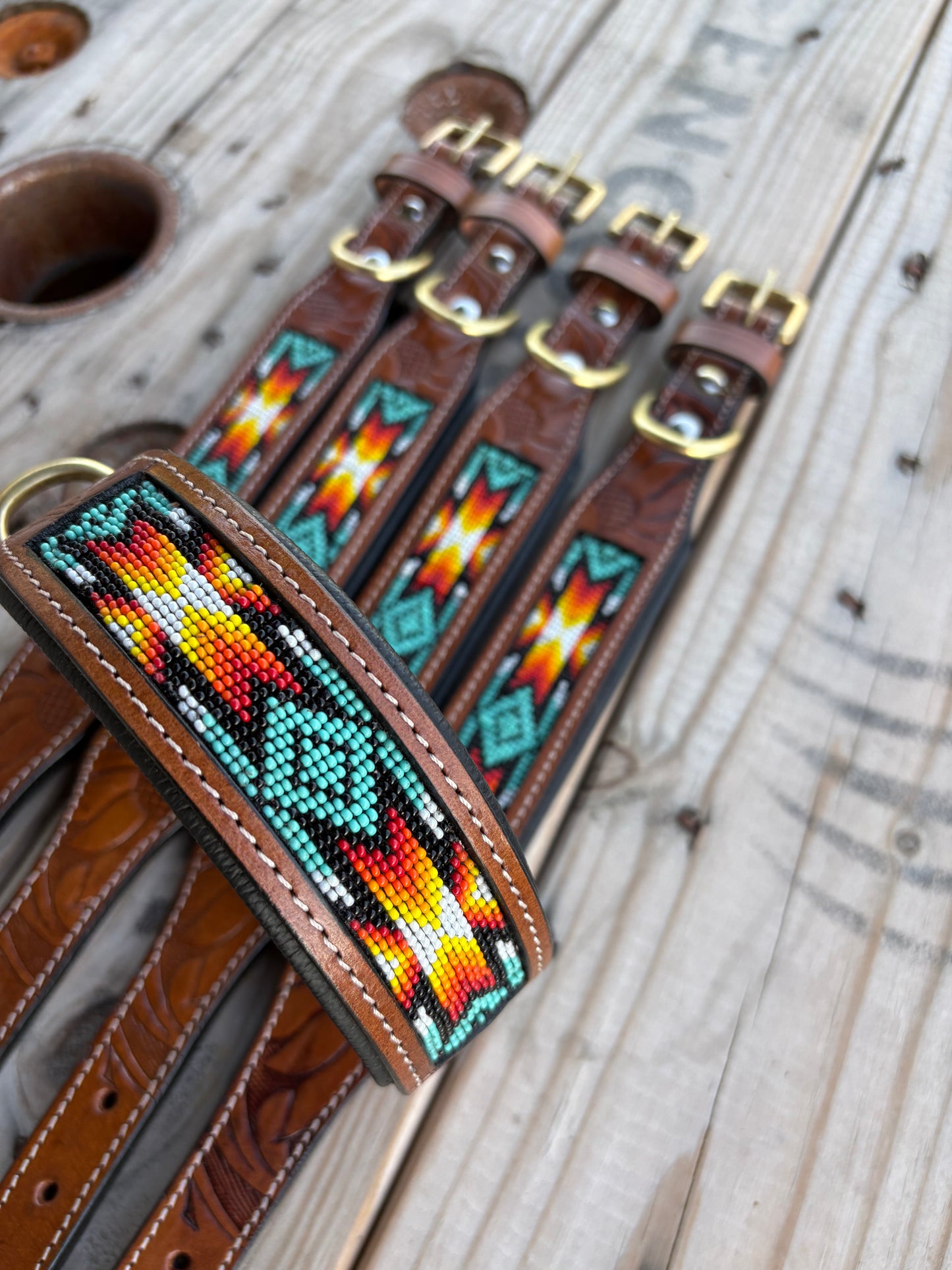 Turquoise Agave Dog Collar- Medium