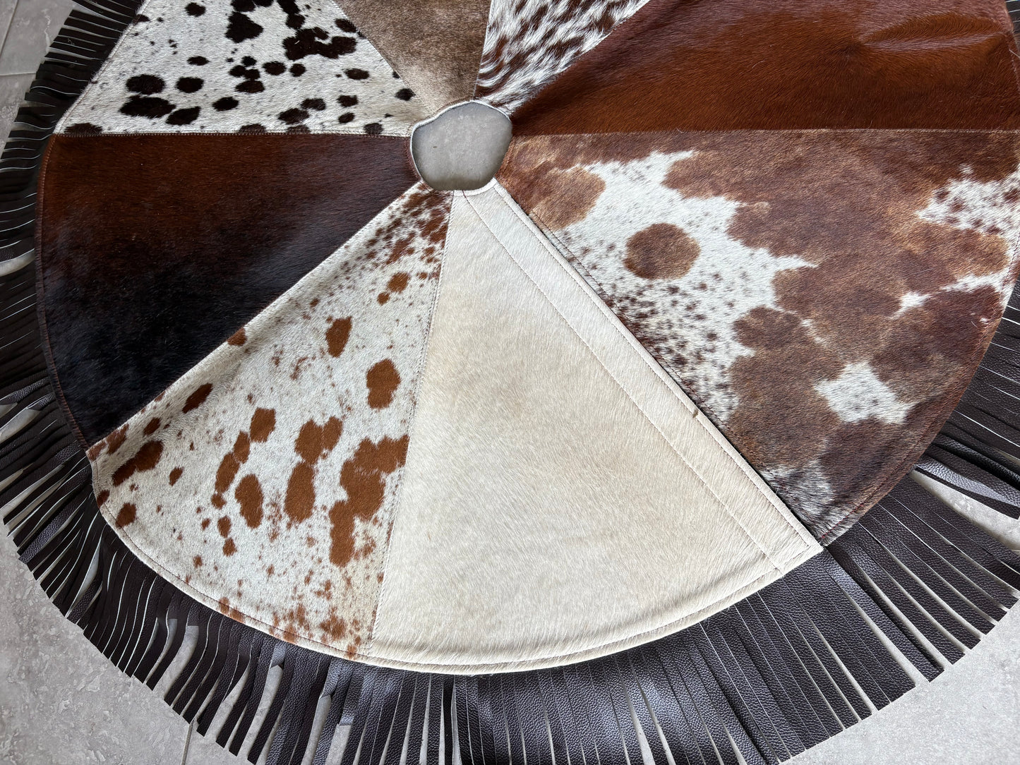 Cowhide Tree Skirt - brown fringe