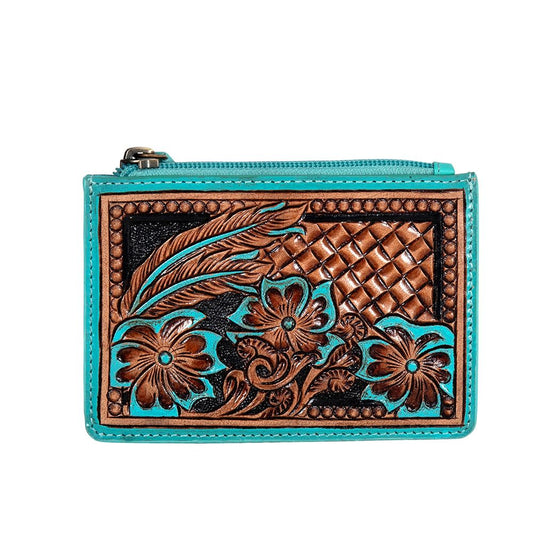 Turquoise Tooled Leather Card Holder/Coin Wallet