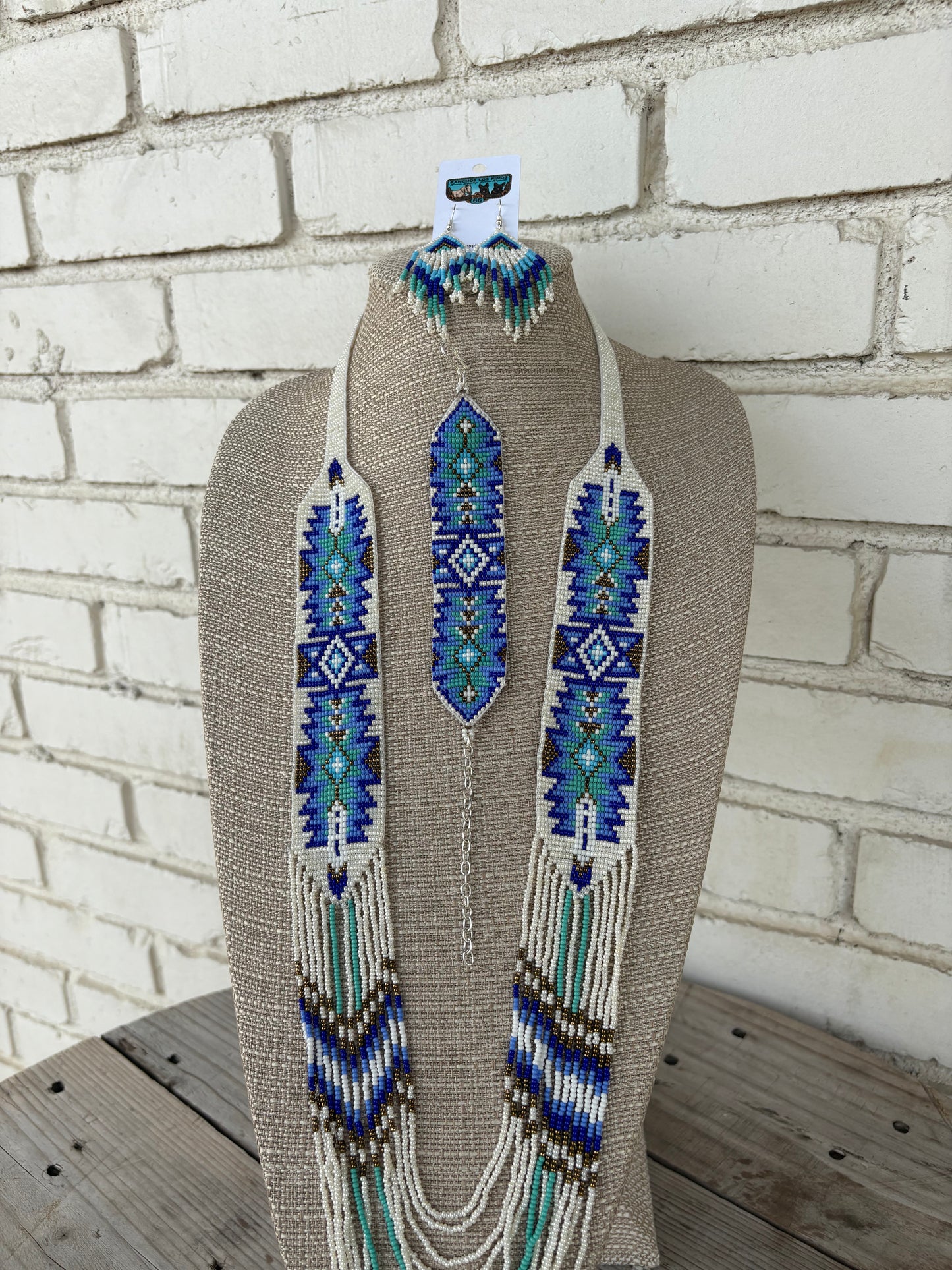 Blue & White Feather Beaded SET