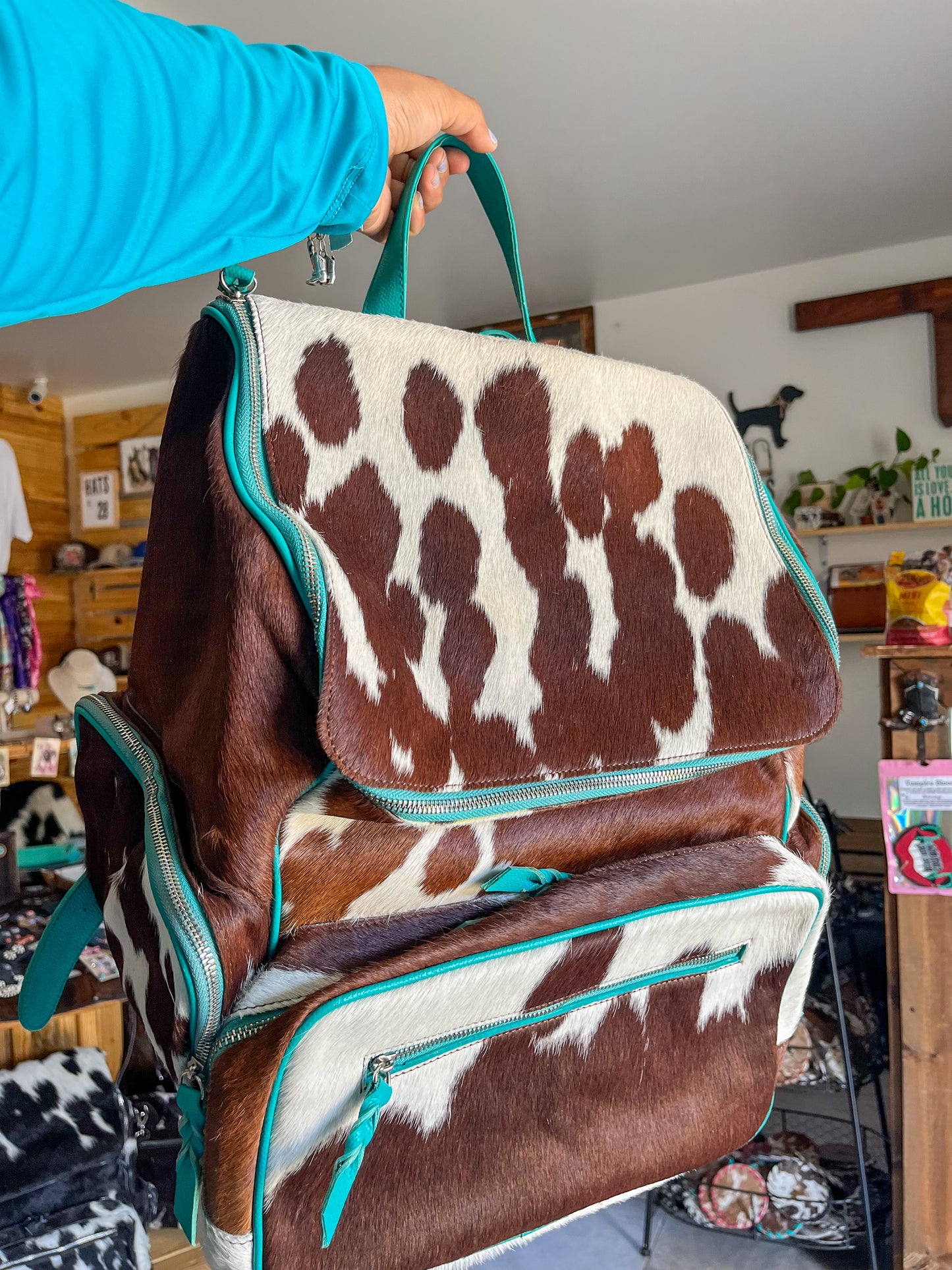 XL Turquoise Cowhide Backpack