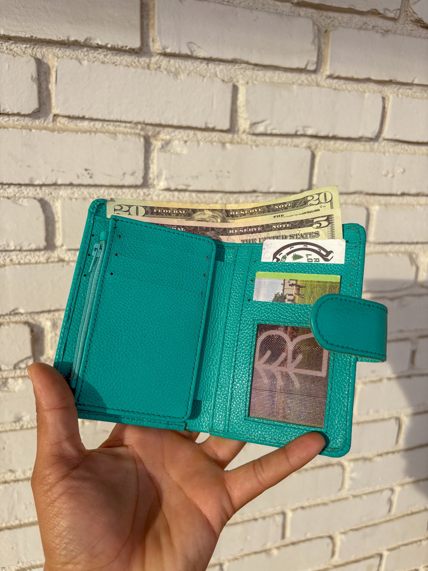 Cowhide Pocket Wallet - turquoise leather