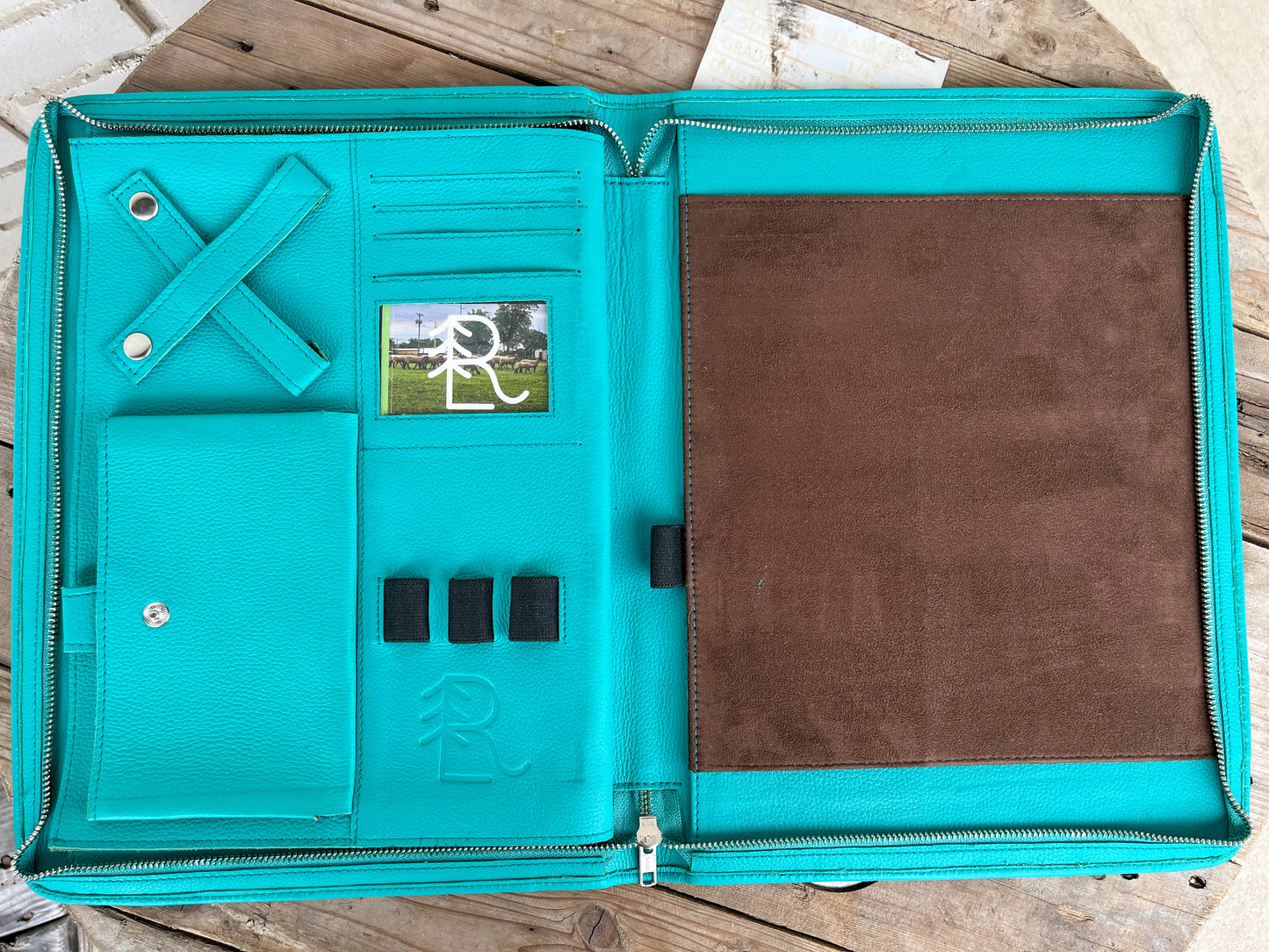 Cowhide + Turquoise Leather Planner (4)