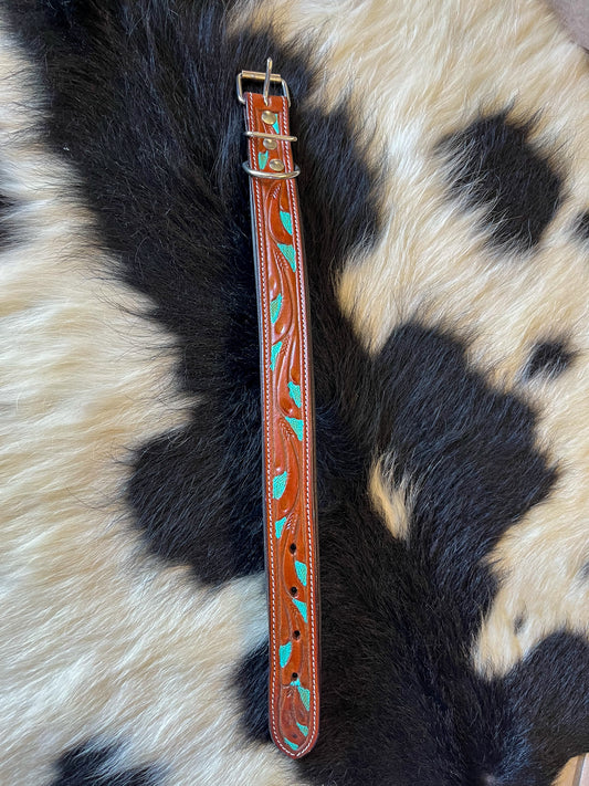 Turquoise Tooled Leather Dog Collar- small