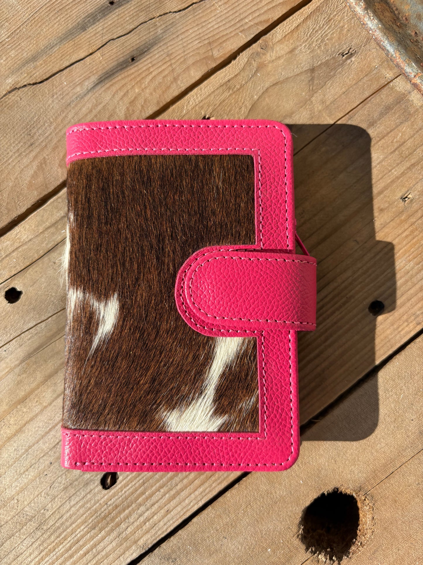 Cowhide Pocket Wallet- pink leather