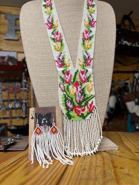 Spring Flair Beaded Necklace + Earrings- SET