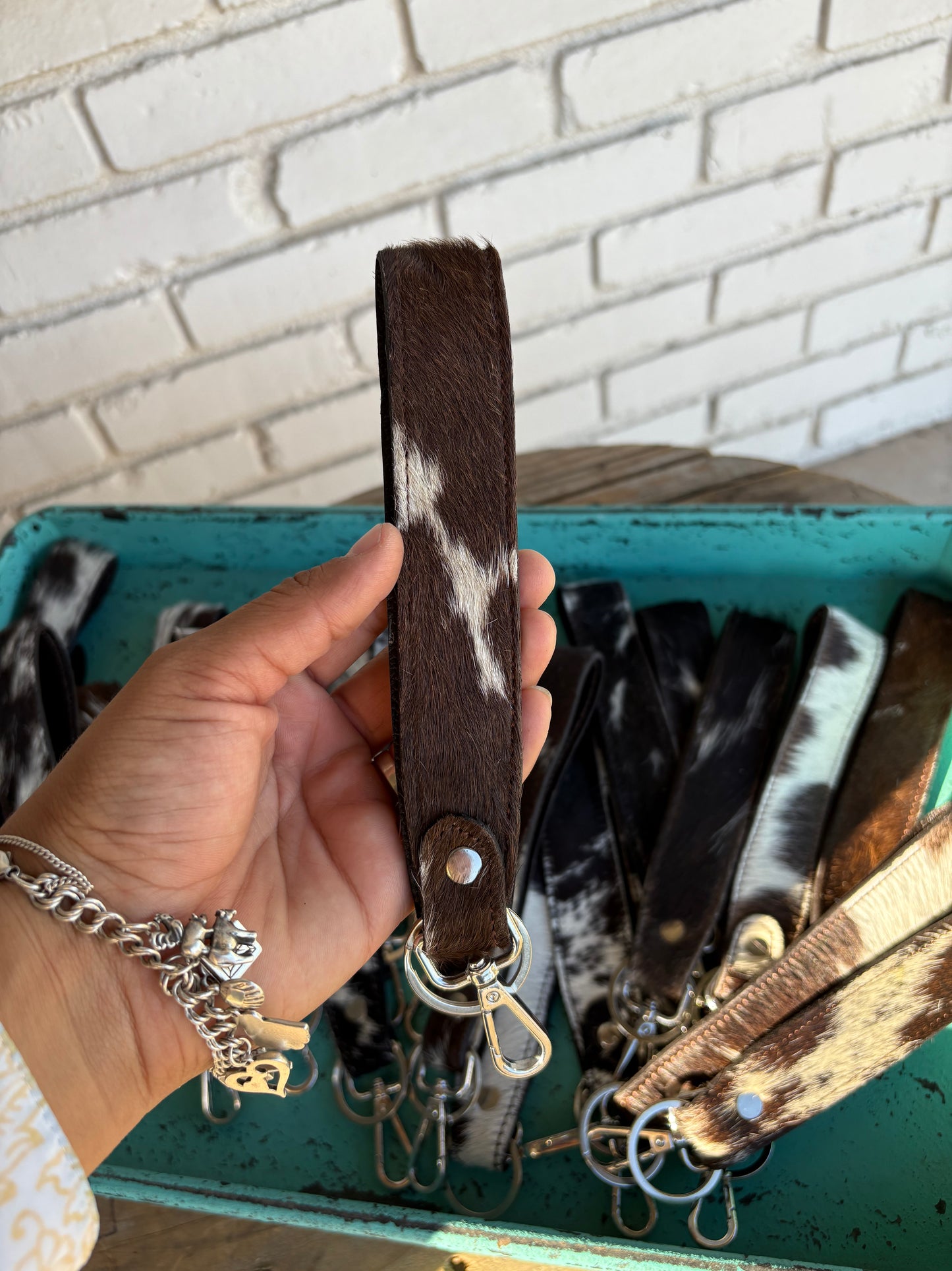 Cowhide Wristlet Keychain - dark shades