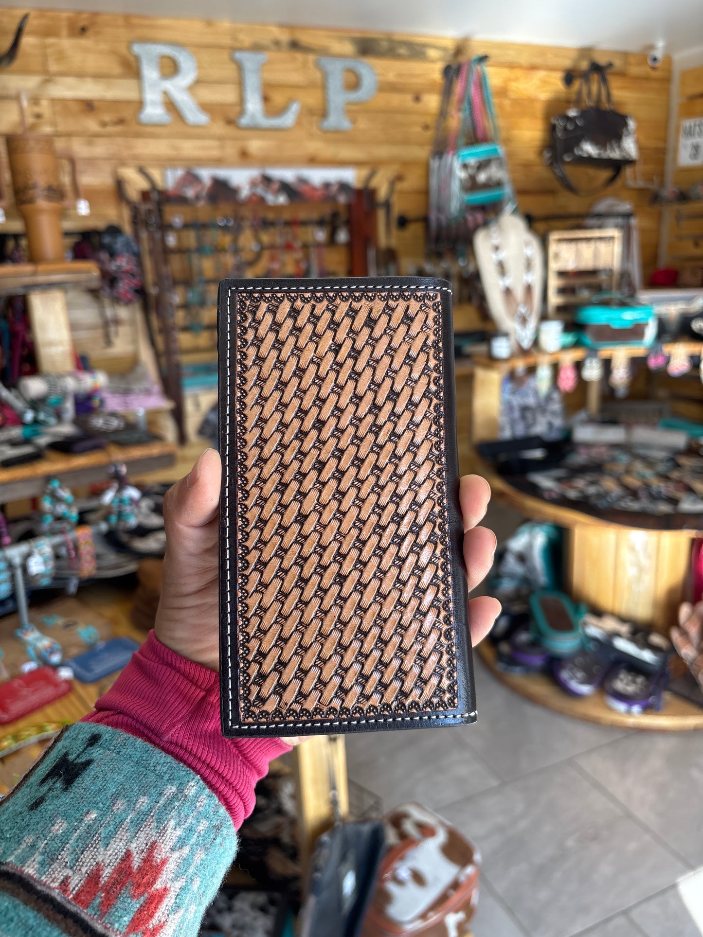 Tooled Leather + Cowhide Wallet