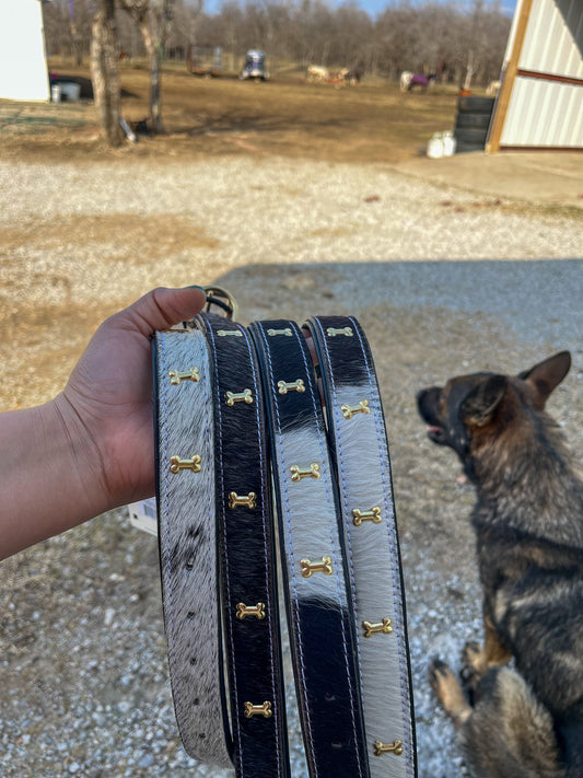 B&W Cowhide Collars (gold dog bones)