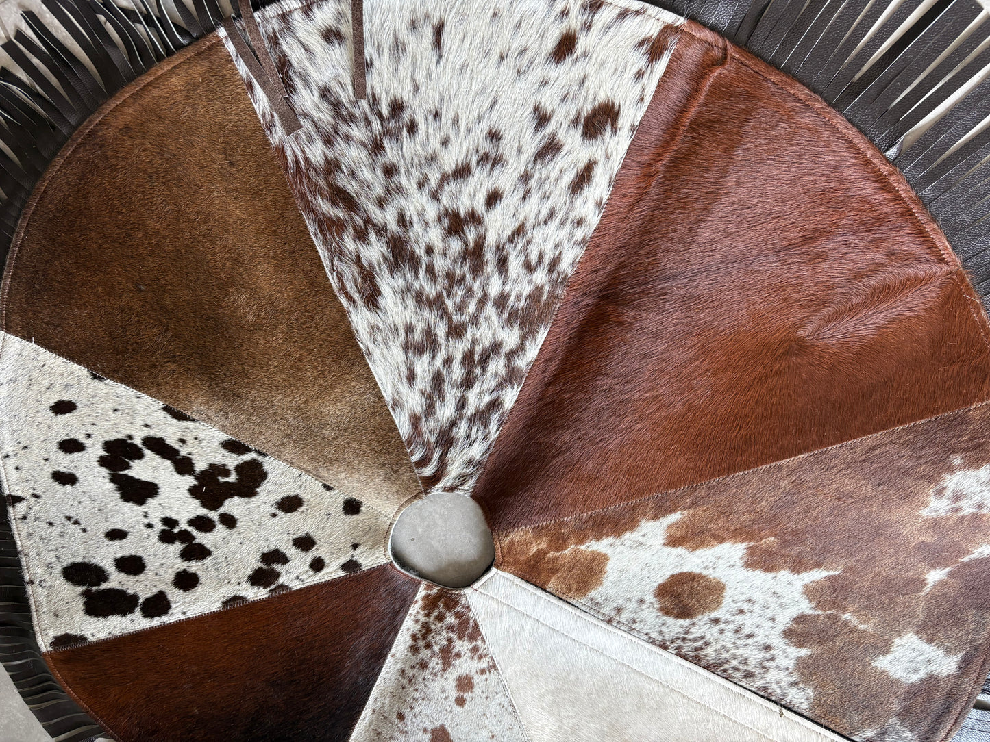 Cowhide Tree Skirt - brown fringe
