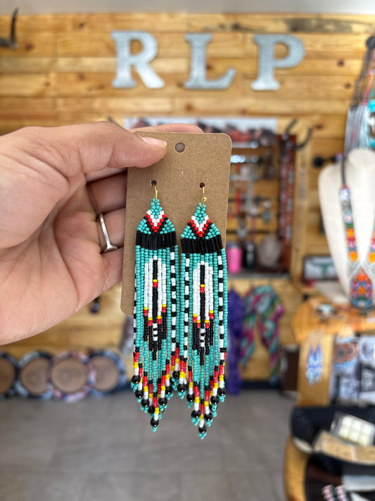 Turquoise Feather Beaded Earrings