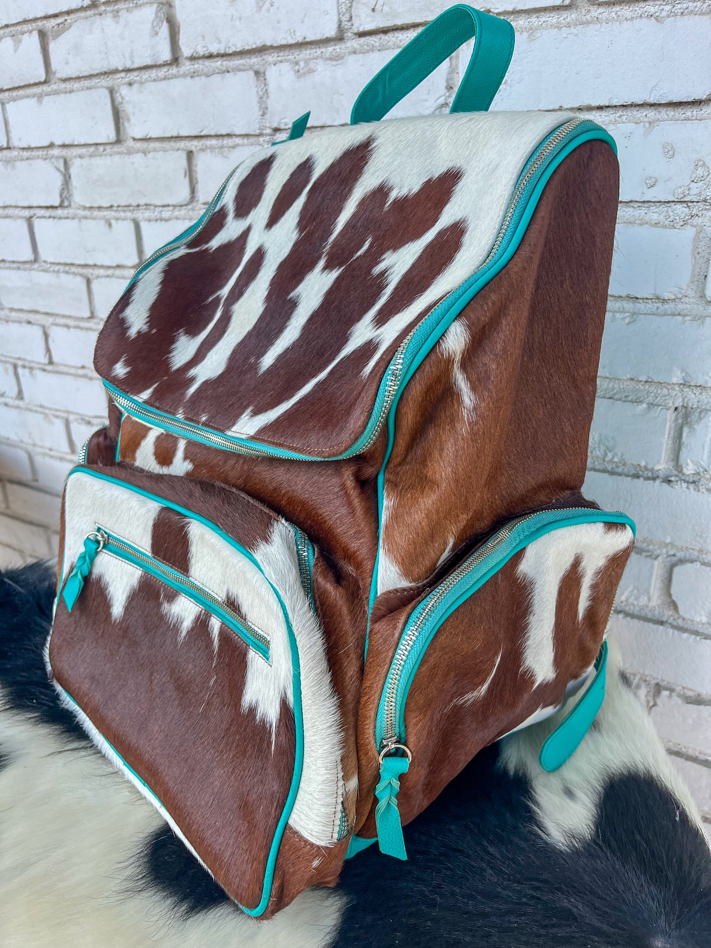 XL Turquoise Cowhide Backpack