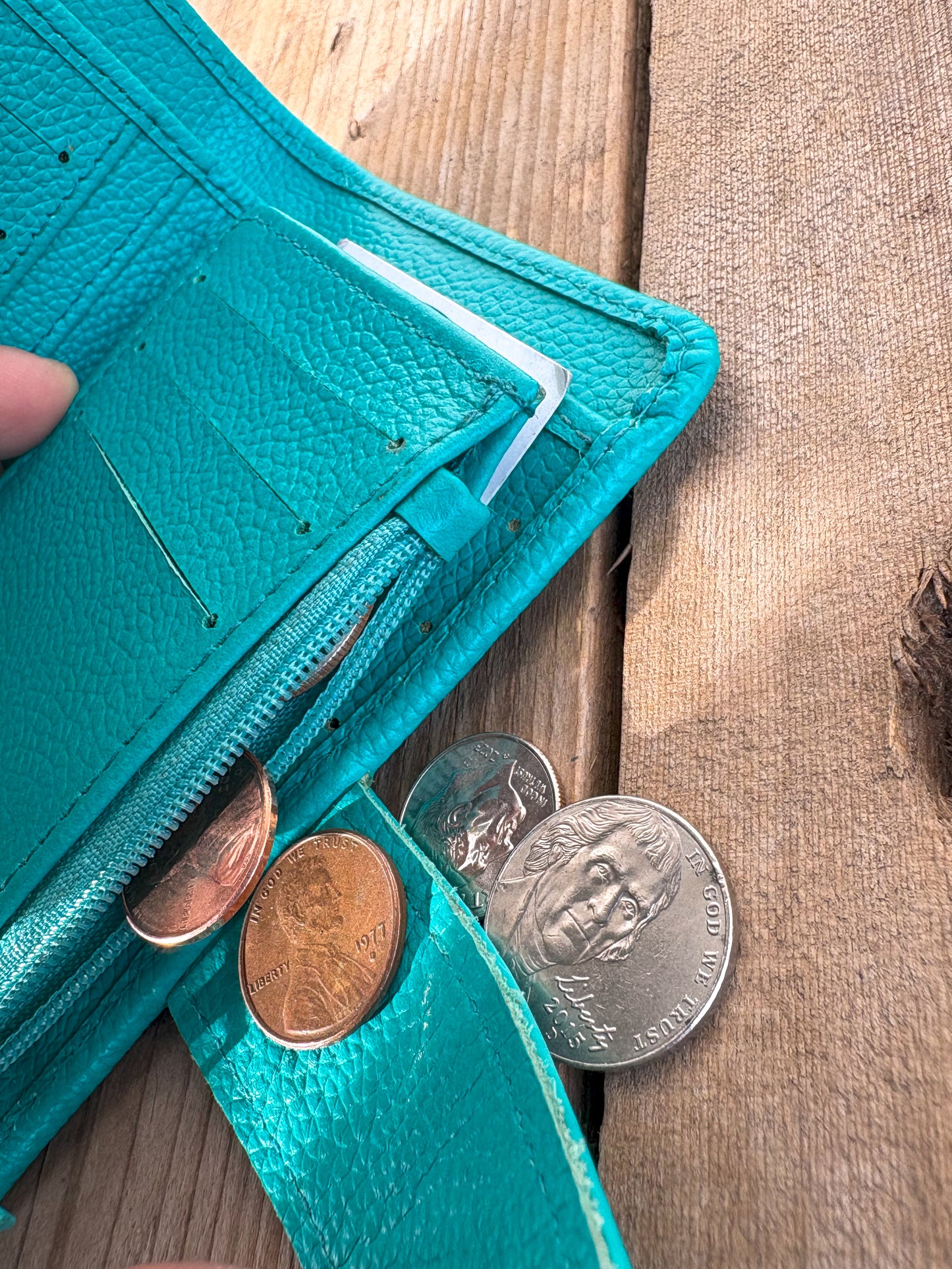 Cowhide Pocket Wallet - turquoise leather