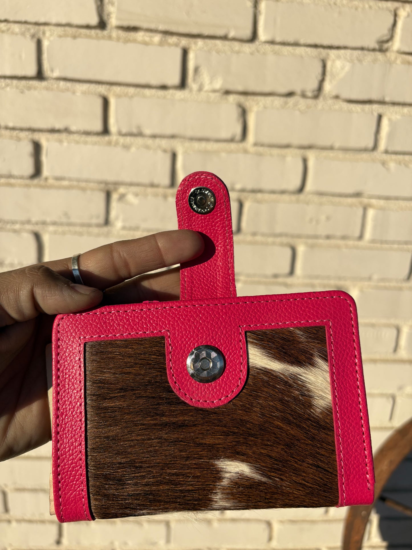 Cowhide Pocket Wallet- pink leather