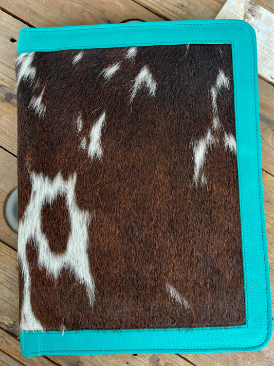 Cowhide + Turquoise Leather Planner (1)