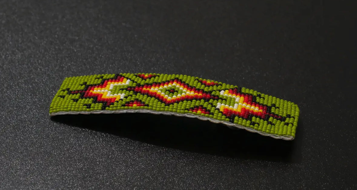 Green Beaded Barrette + Earrings