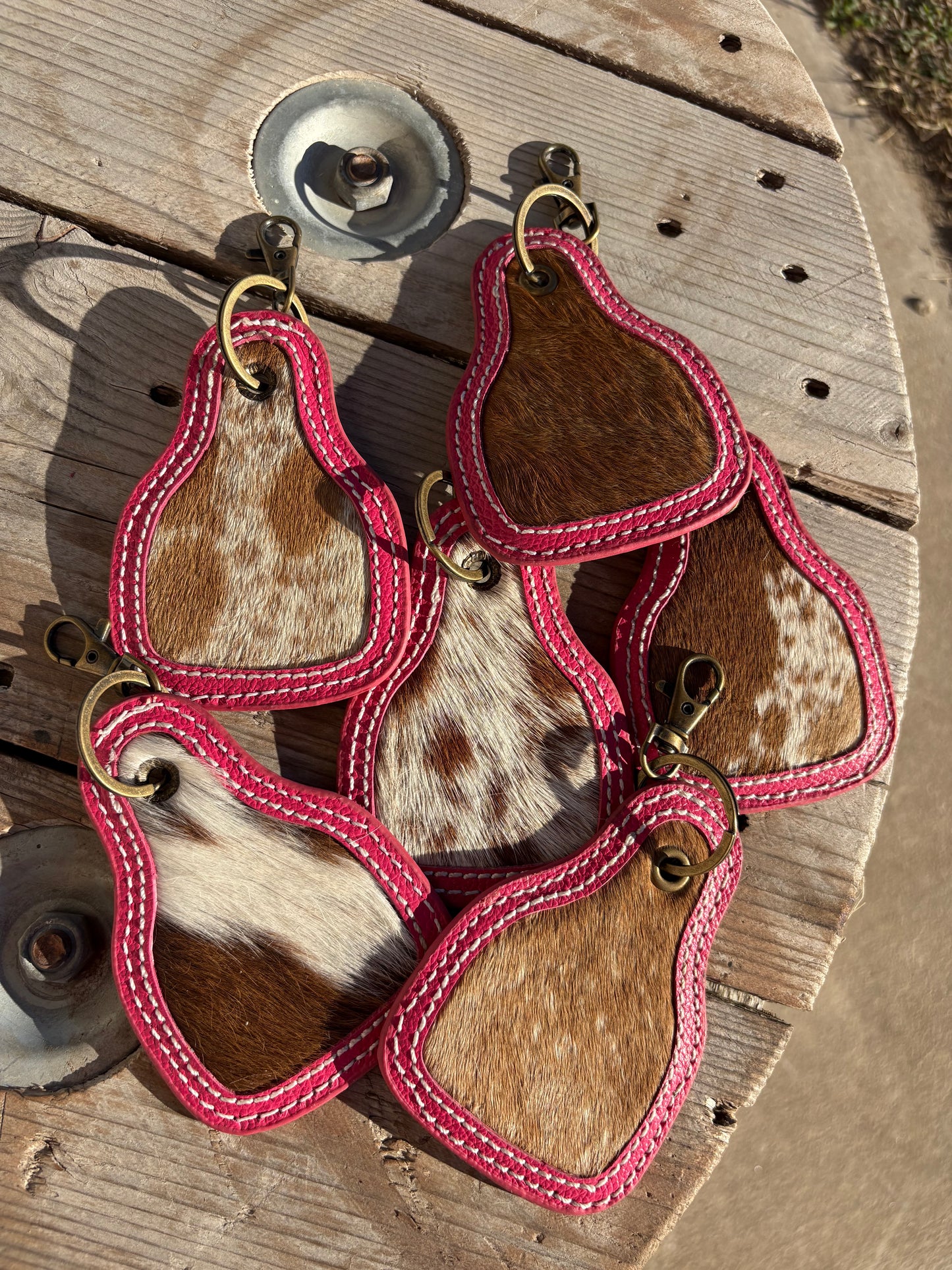 Pink Cowhide Keychain