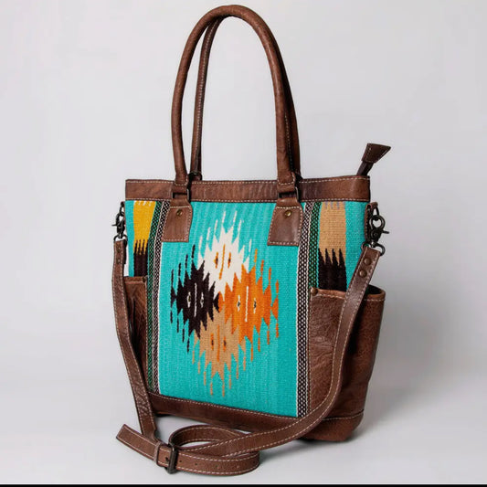 Turquoise Serape Western Tote