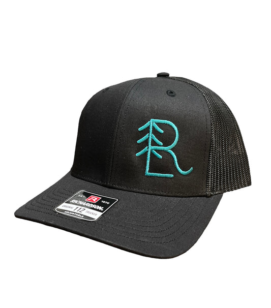 Brand Hat- black turquoise