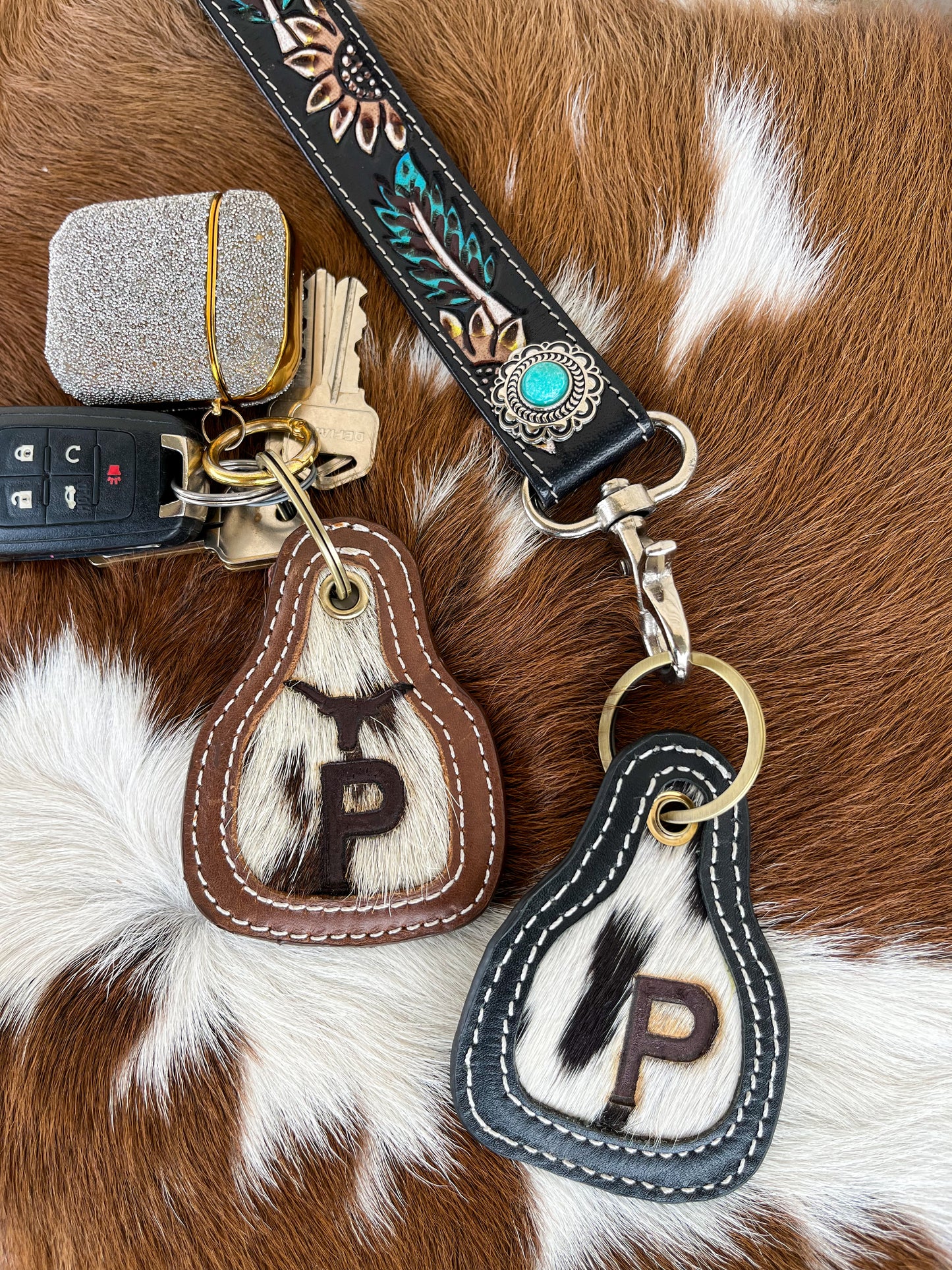 Brown-  Branded Cowhide Keychain**