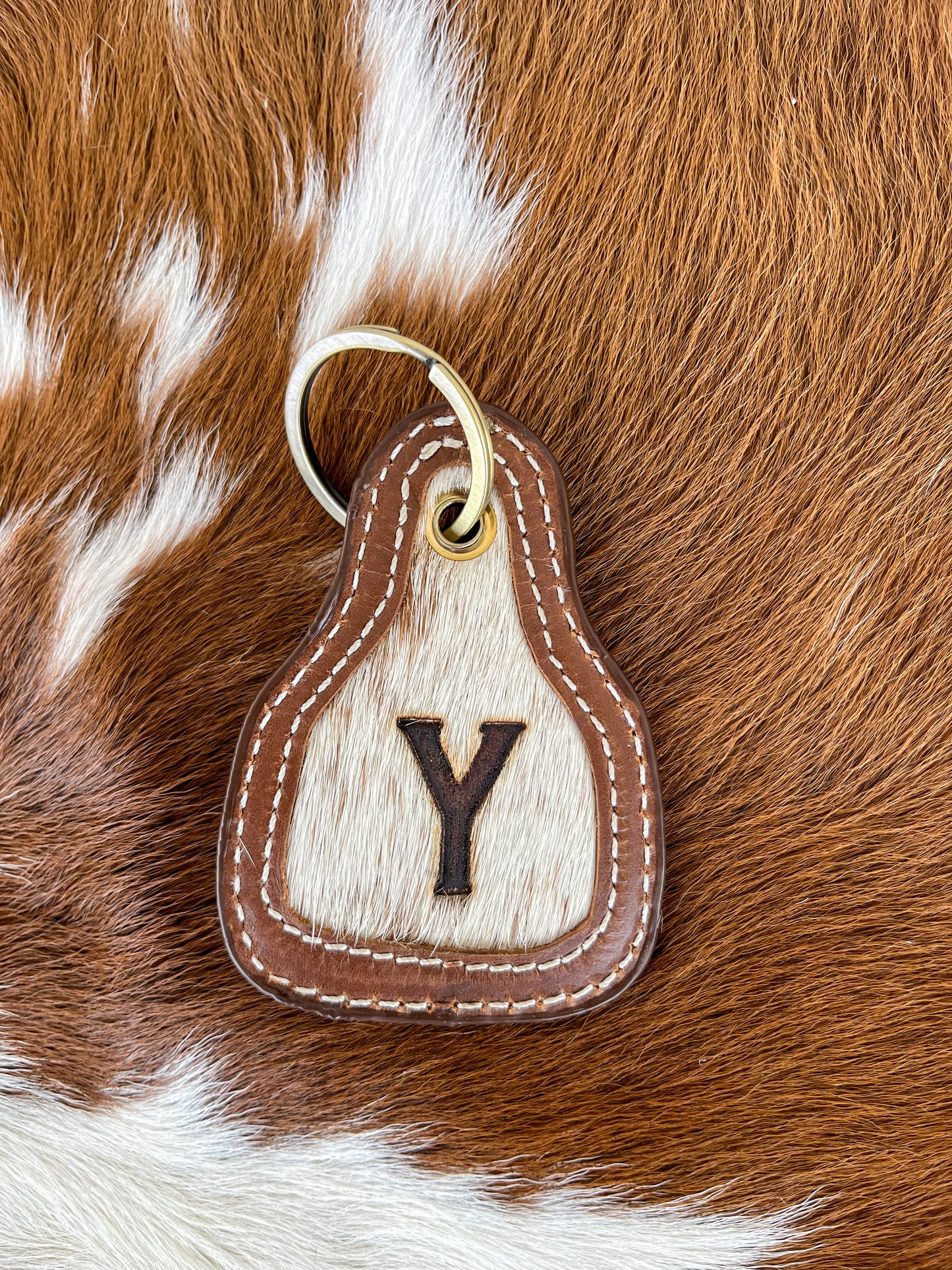 Brown-  Branded Cowhide Keychain**