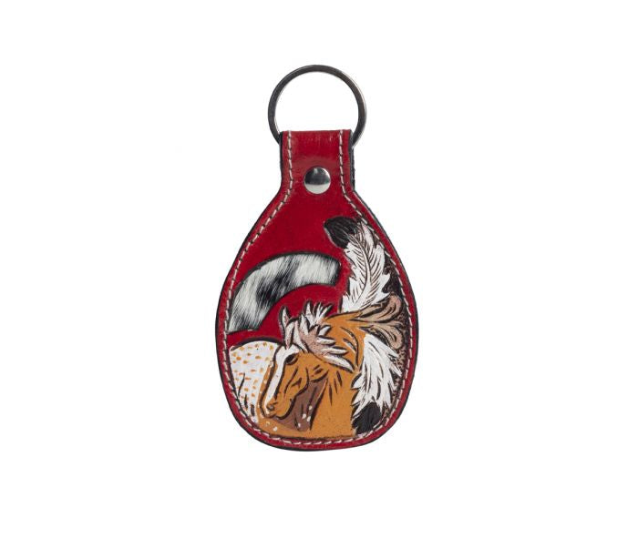 Indian Stallion Painted Leather Keychain