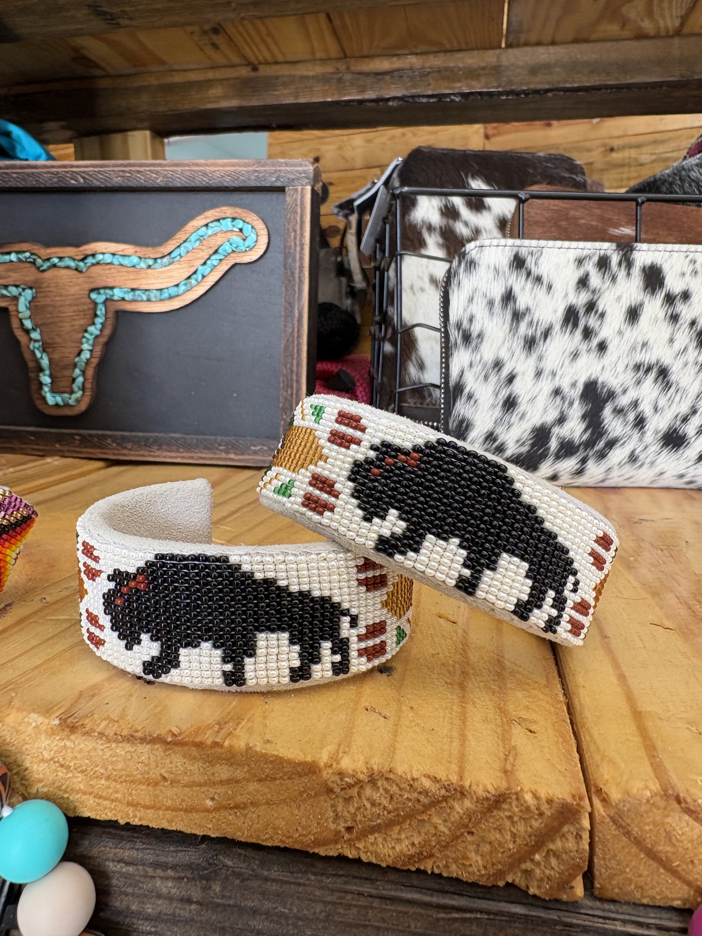 Buffalo Beaded Leather Cuff