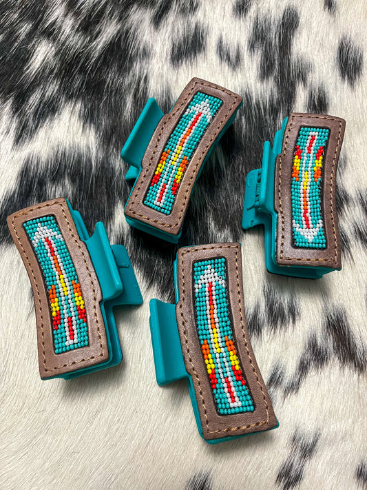 Beaded Turquoise Hair Clip 3”