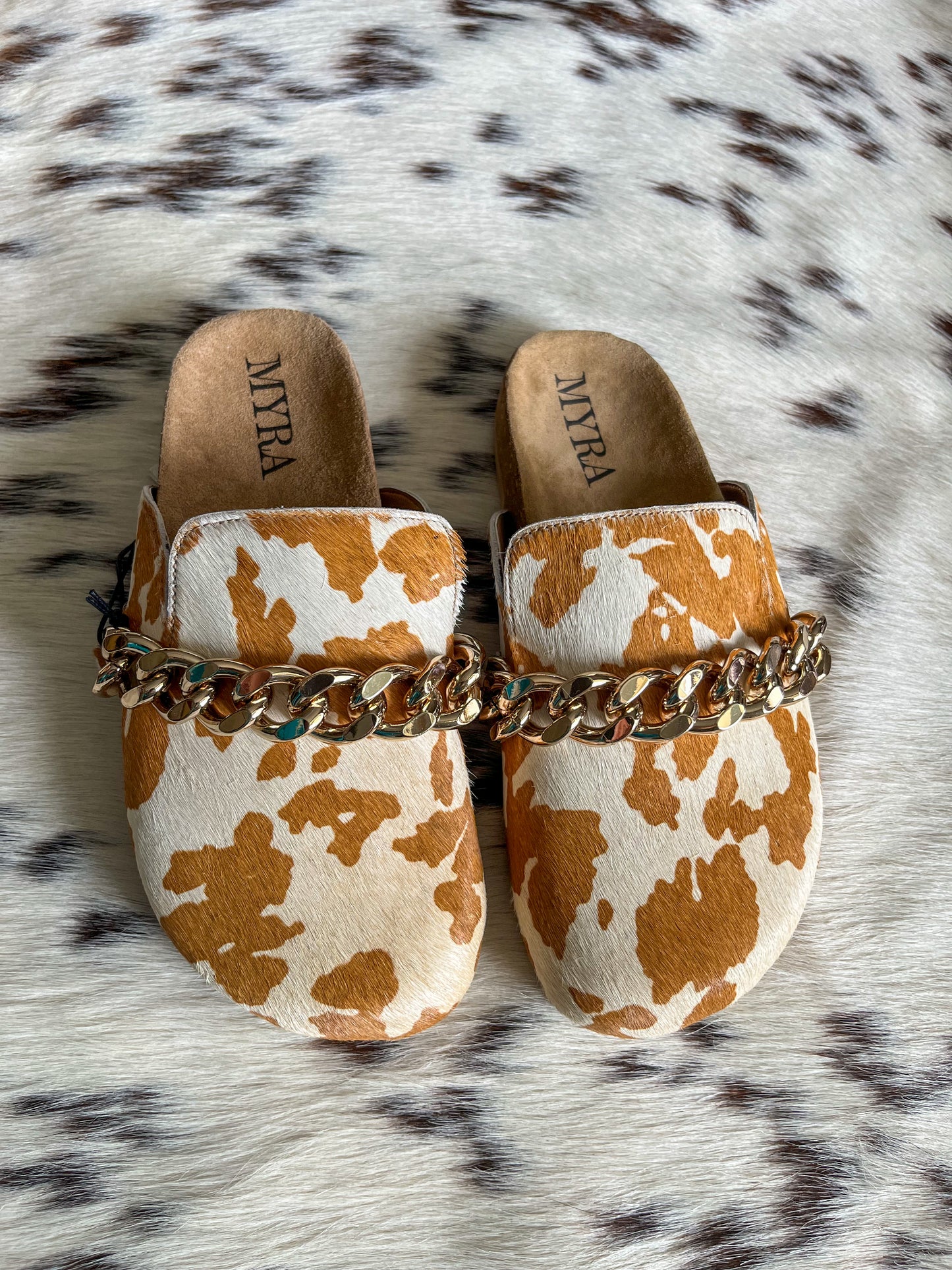 Cowprint on Cowhide Sandals